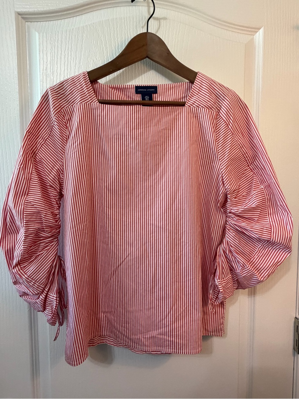 Adrienne Vittadini Red & White Striped Puff-Sleeve Blouse